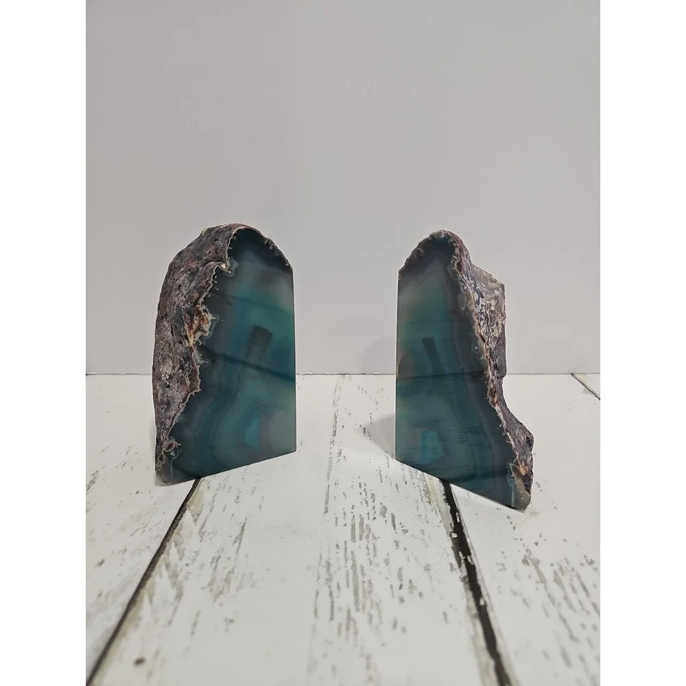 Teal Blue Agate Geode Bookends